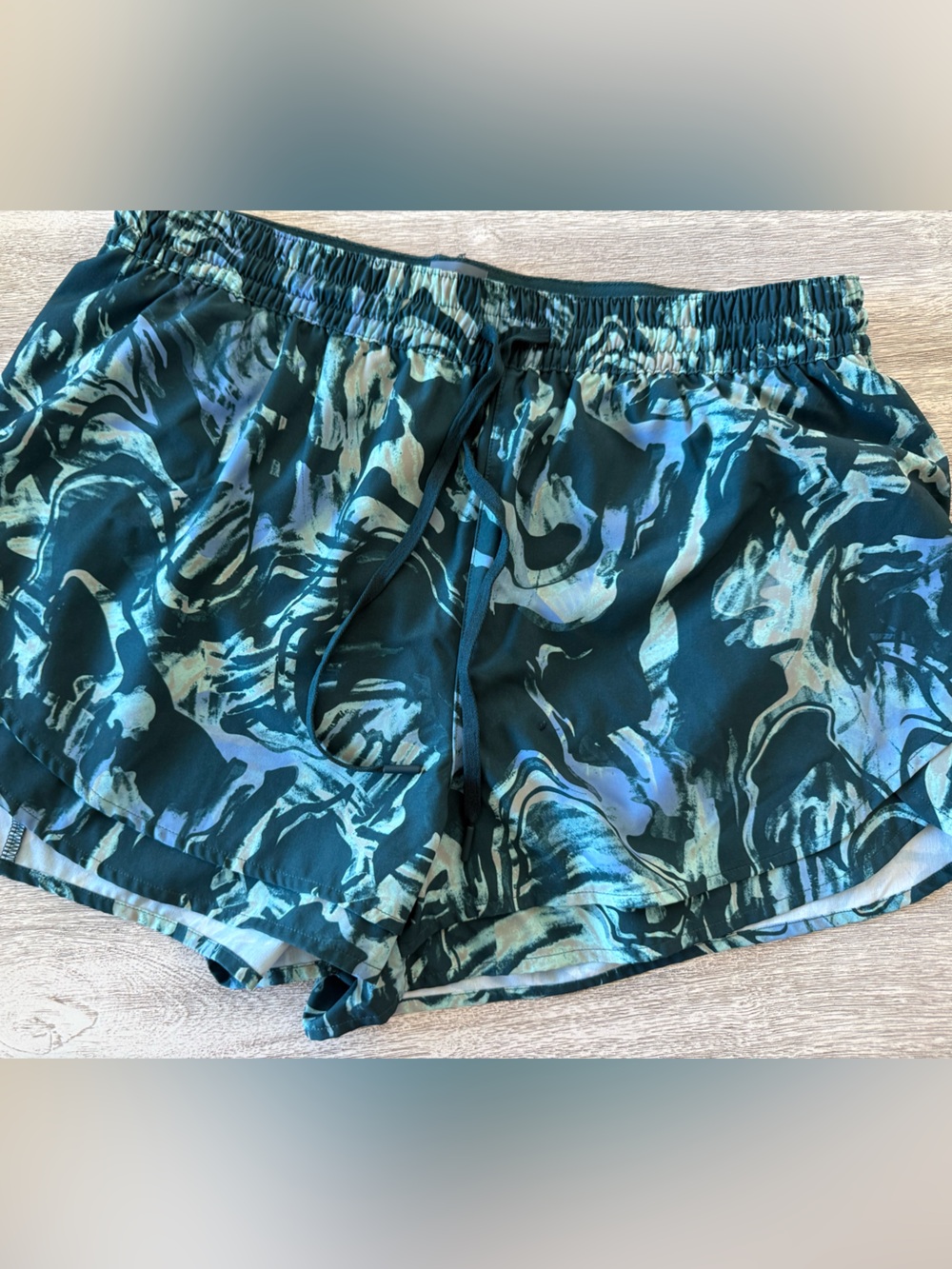 CALIA by Carrie Underwood Teal & Black Marble Athletic Shorts